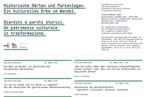 Wir weisen auf folgenden Vortrag hin: Historische Gärten und Parkanlagen. Ein kulturelles Erbe im Wandel.